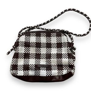 Loeffler Randall Mallory Leather Woven Crossbody Bag Brown White - Flawed